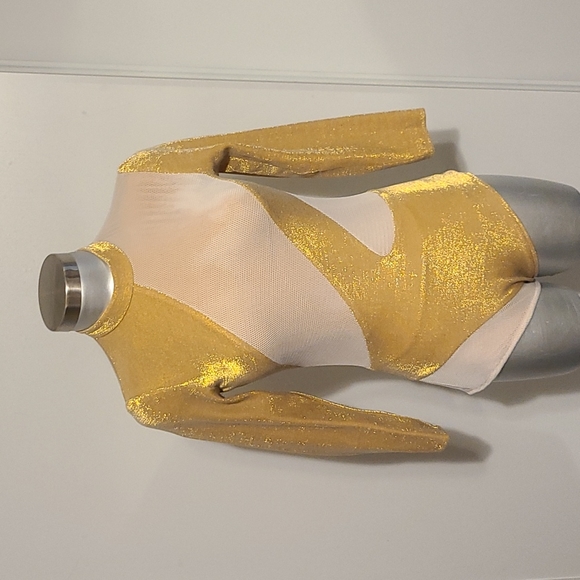 MARCELL VON BERLIN gold&white mesh zipper back sparkle shorts bodysuit.size smal - Picture 1 of 13